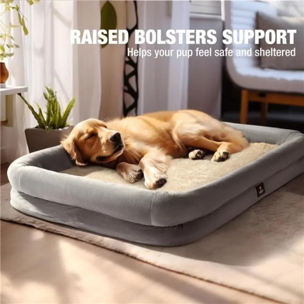 Orthopedic Large Dog Bed with 4 Bolsters and Removable Washable Cover, XL, Cream